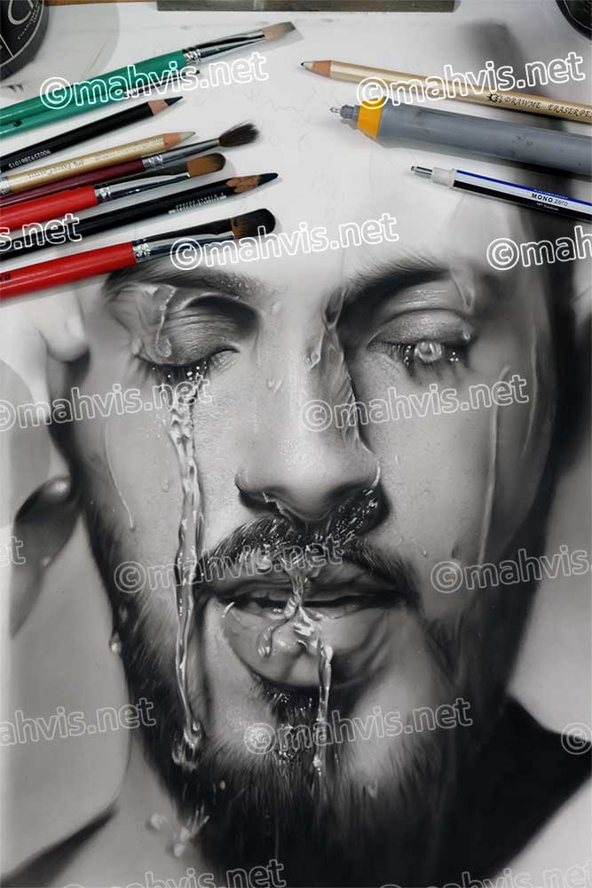 ابزارهای ضروری برای شروع آموزش سیاه قلم شامل پودر زغال، قلم مو، پاک‌کن و محوکن